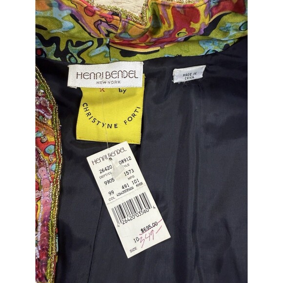 Henri Bendel x Christyne‎ Forti Beaded Sequin Bolero Jacket Colorful Silk 10 NYE - Picture 6 of 15